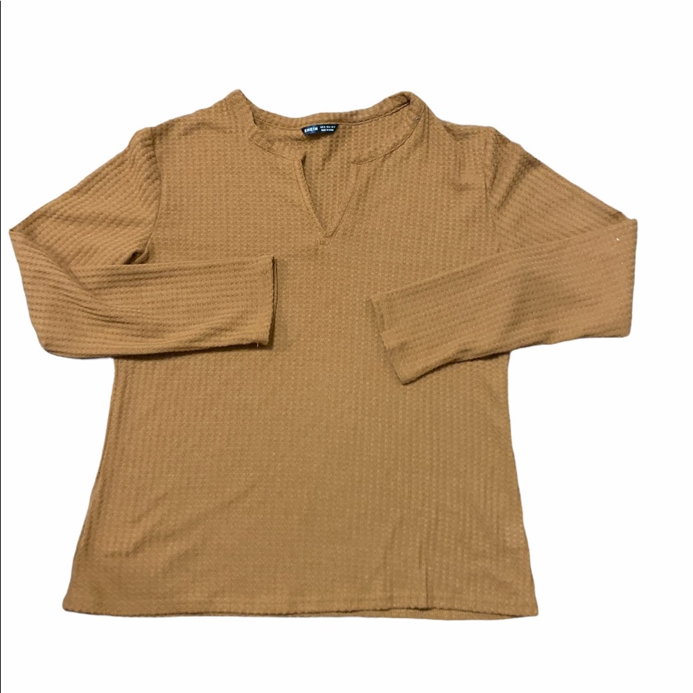 Shein Tan Waffle Material V-Neck Top XL